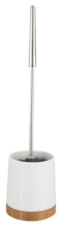 WENKO WC-Garnitur Bamboo Keramik - WC-Bürstenhalter, Keramik, 10.8 x 42 x 10.8 cm Weiß / Braun