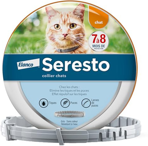 Seresto Collier Chats – Protection anti puces et anti tiques pour chat – Collier Seresto pour chat avec protection longue durée de 7 à 8 mois – Gris