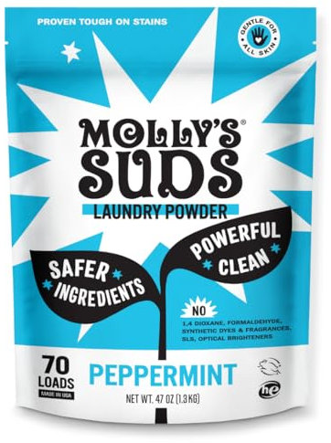 Molly's Suds Original Laundry Detergent Powder | Clean Laundry Detergent Powder for Sensitive Skin | Simple, Effective Ingredients, Stain Fighting | 70 Loads (Peppermint)