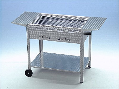 Holzkohlegrill aus Edelstahl 65x53x80 cm mit fahrbarem Gestell und Seitenablagen Grillfläche 59,5x47 cm ideal für das private Grillvergnügen Catering Vereine Gewerbe mit Kohlekasten und Ascherost