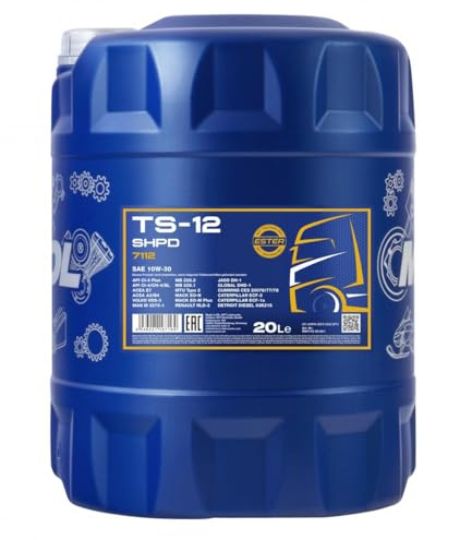 MANNOL 7112 TS-12 Motoröl 10W-30, teilsynthetisch für Dieselmotoren, 20L | Erfüllt API CI-4 Plus und ACEA E7, für Nutzfahrzeuge und Ottomotoren, Verschleißschutz für lange Lebensdauer