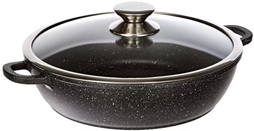 Kamberg - Sautoir / Sauteuse 28cm - Fonte d'Aluminium - Revêtement Type Pierre - Couvercle en Verre - Tous Feux dont Induction - Sans PFOA - 0008041, 28 x 28 x 7,5 cm, Noir