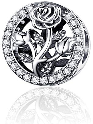 CHENGMEN Rose Flower 925 Sterling Silver Charms for Bracelets Bead Charm Jewellery Gifts for Women Girls Mum Daughter Sister Wife Girlfriend Auntie Niece Best Friend
