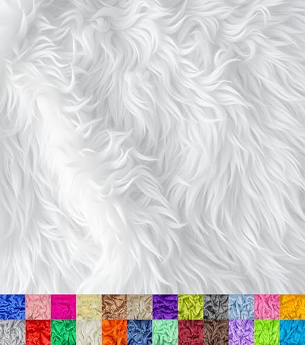 Barcelonetta | Faux Fur Fabric | Soft & Plush | Costume, Upholstery, Decoration, Sewing Material | Fluffy, Fuzzy | Shaggy, Long Pile (White, One Yard)