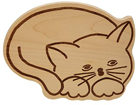 DEKOFANT Frühstücksbrettchen Holz Katze schlafend 17 x 21 x 1 cm | Geschenk für Katzenfreunde, Brotzeitbrett, Vesperbrett, Jausenbrett, massives Ahornholz, Lasergravur