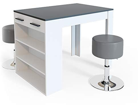 Vicco Esstisch-Set Repose, Bartresen und Hocker, Anthrazit/Weiß, 67 x 100 cm mit 2 Hockern