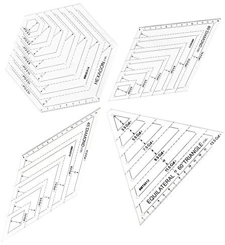 OLRWSLG 4 Stück Quilten Patchwork Lineal Acryl Transparent Steppen Lineal Quilting Lineal Vorlagen Dreieck Sechseck Quilten Lineal 45 Grad und 60 Grad Diamant Patchwork Lineal für DIY Nähen Basteln