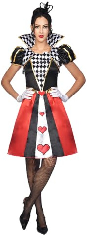 Amscan - Dam Queen of Hearts maskeradkostymer storlekar: 8-18, Svart/rött, Size: 12-14