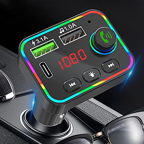 Car Mp3 Player, Bluetooth 5.0 Fm Transmitter with LED Display Wireless Car Radio Adapter Noise Cancelling Car Kit Bluetooth Aux Support USB Drive Hands-Free Calling and TF Card