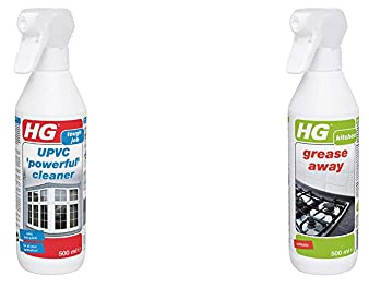 HG UPVC Powerful Cleaner, Quick & Easy, For All Synthetics, White 500ml Spray (507050106) & Grease Away Cleaner, Simple & Strong Kitchen Degreaser, Multi Use for Any Surface, 500ml Spray (128050106)