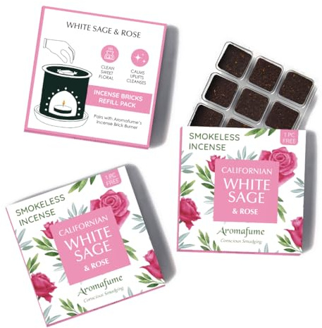 White Sage and Rose Smokeless Incense Bricks for Smudging, Aromafume | 3x9 Bricks | Sage Incense for Cleansing Negative Energy & Protection | Smokeless Smudging & Spiritual Cleansing | Refill Pack