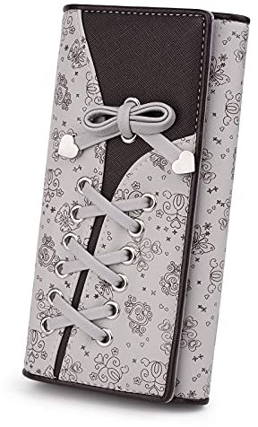 UTO Geldbörse Damen Gross Mädchen PU Leder Portemonnaie Clutch Nette Schleife Portmonee Frauen Große Kapazität Brieftasche für Valentinstag Muttertag Geburtstag Gedenktag Weihnachten Neujahr Hellgrau