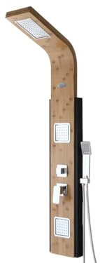 Vente-unique - Colonne de douche hydromassante, pluie tropicale et panneau en bambou - 22 x 145 cm - DALIMA