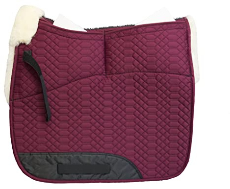 Engel Reitsport SCHABRA1AP-D-BOR-MED Lammfell Dressur Schabracke | half lined, Fell im Sattelbereich, Fellkranz v., Aufpolster Korrektur, Steppstoff, Dressur, Stoff bordeaux Fell med.