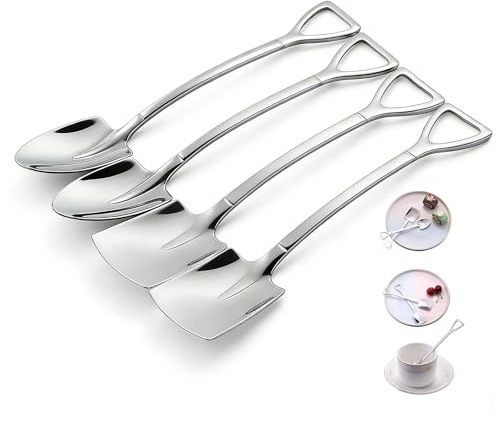 TAORANJU 4 Pcs 6 Small Dessert Spoons, Stainless Steel Shovel Shape Coffee Ice Cream Spoons, Creative Tableware Tea Sugar Stirring Spoon for Party Festival Gift