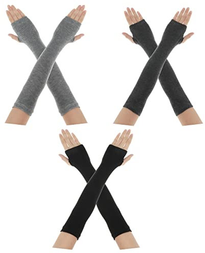 Yolev 3 Paar Lange Fingerlose Handschuhe Wärmer Armstulpen Damen Daumenloch Ellenbogen Armwärmer Strick Armwärmer Ärmel für Herbst Winter Stretch Handschuhe Armstulpen für Frauen Damen