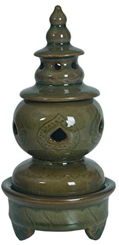 Quemador de incienso, quemador de incienso de cerámica con tapa, incensario de soporte de incienso, soporte de incensario de esmalte de porcelana for cono de incienso/bobina/palos, fuente de incienso