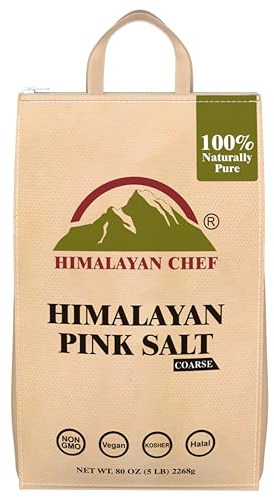 Himalayan Chef Himalayan Pink Salt - 5 lbs Coarse Grain Bulk Bag - 100% Natural and Pure Gourmet Crystals, Contains 84 Minerals, Table Salt, Kosher and Vegan | For Grinders & Salt Mills
