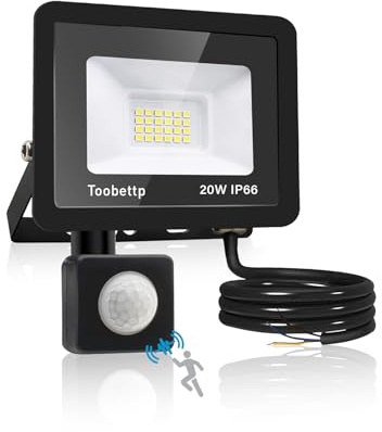 toobettp 20W LED Strahler Außen mit Bewegungsmelder, 2000LM 3000K Fluter | Warmweiß Außenstrahler Bewegungssensor für Hof Garage, Dreistufige Einstellung, 12M Erfassung,120°Strahlwinkel,IP66 Gehäuse