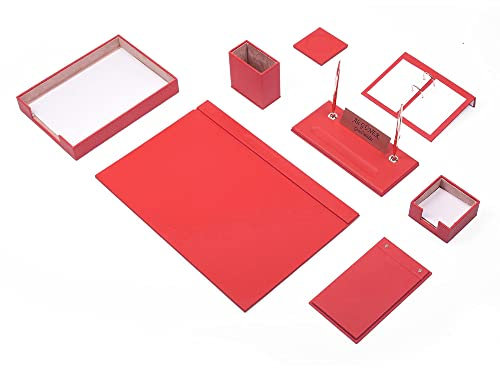 rotes Leder-Schreibtisch-Set – Schreibtischunterlage – Notizpapierhalter – Stifthalter – Lederuntersetzer – Schreibtischzubehör – Schreibtisch-Organizer – rot (10PCS-SINGLETRAY)