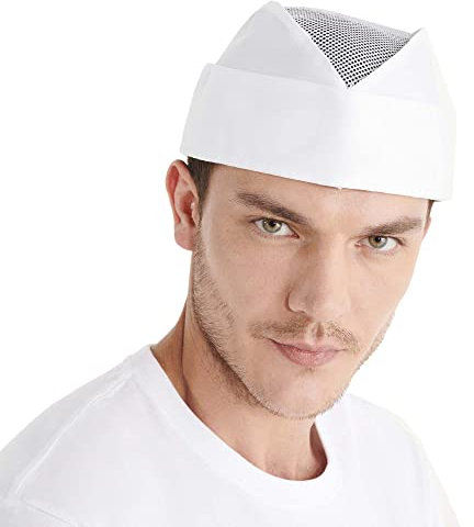KINKIES Militär stil mössa med ventilerande galler på toppen för kök, hygienisk mössa för mat och gästfrihet, Vit, M