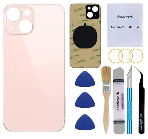 Perzework OEM Rear Back Glass Replacement for iPhone 13 Mini 5.4 inches (Pink) with Reparing Toolkit
