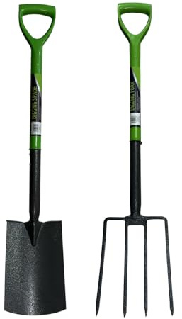 GBS Heavy Duty Spade And Fork Set For Gardening, Border Spade & Gardening Fork, Carbon Steel Tilted Plastic D-Grip Garden and Lawn Versatile Tools for Gardeners