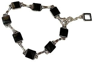 LerijN Armband Damen Silber,S925 Silber Armband Für Frauen Silber Schwarz Quadratisch Sterling Silber Armband Armreif Mit Verstellbarer Silberkette Glücksschmuck Für Frauen
