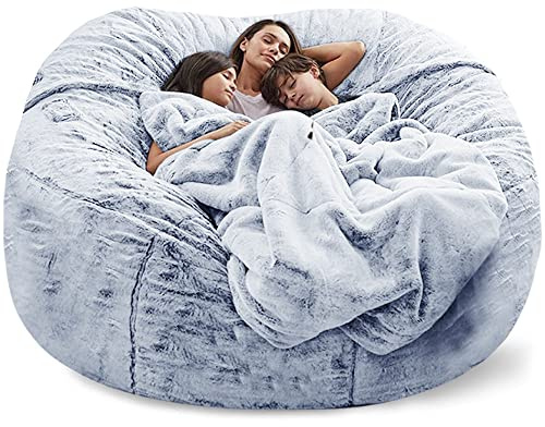 Giant Fur Bean Bag Chair Cover for Kids Adults, (No Filler) Living Room Furniture Big Round Soft Fluffy Faux Fur Beanbag Lazy Sofa Bed Cover (Snow Gray, 5FT)