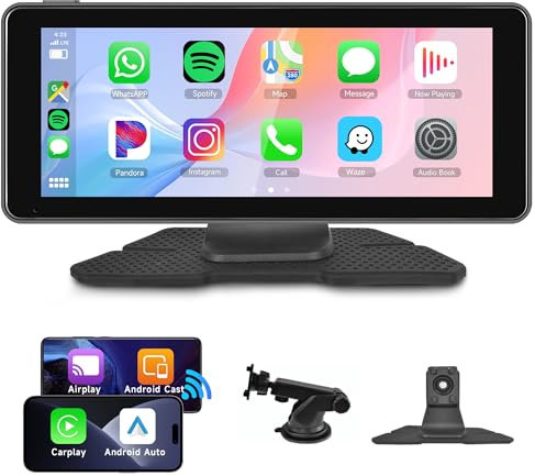 Wireless Carplay und Android Auto Tragbares Autoradio, 6.86 Zoll IPS Touchscreen Autoradio mit Airplay/Android Mirror Link/Bluetooth/FM Sender/Commande Vocale/AUX/USB/TF Portable Autoradio 7-32V