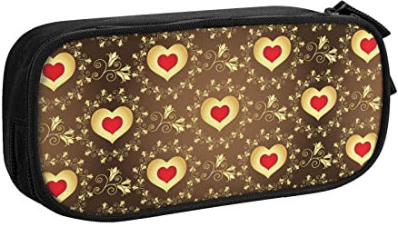 BAAROO Valentine Herz Braun Federmäppchen Fächer Stifteetui Box Multifunktionale Make-up-Tasche Halter Große Aufbewahrung Schreibwaren Organizer mit Reißverschluss für Büro Reisen, #519, 21x10.5x5cm