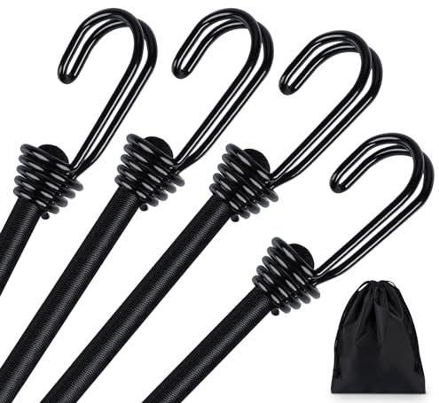 4 x 40 (100CM) Bungee Cords with Hooks, Binswloo Heavy Duty Elasticated Shock Cords Luggage Straps for Securing Outdoor Tarps Tents Camps Garden Furniture, All Black, 1M Long