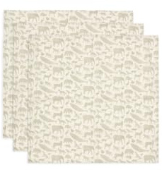 Jollein Musselin Tuch Baby - Animals, Olive Green - 3er Pack - 70x70cm - 100% Baumwolle - Spucktuch