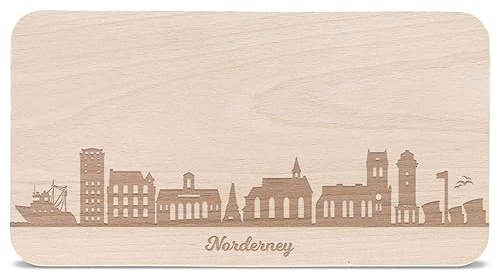 GRAVURZEILE Frühstücksbrettchen mit Gravur - Skyline Norderney - Holz Schneidebrett Vesperbrett Brotzeitbrett - Geschenk für Stadtverliebte - Ideal auch als Souvenir