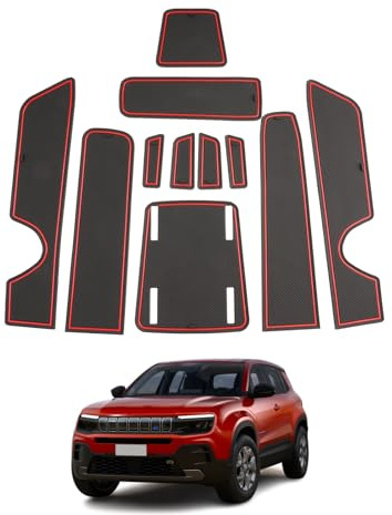 SHAOHAO für Jeep Avenger 2023 2024 Gummimatten, Mittelkonsole Antirutschmatten, Getränkehaltermatt, Türschlitzmatte Aufbewahrungsbox Rutschfestermatte Zubehör Avenger Rot