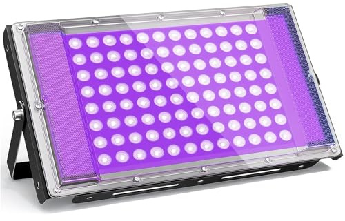 GKT 100W Projecteur Lumiere Noire, Lumiere UV, Etanche IP66, Lumière Noire avec Prise, Pour Halloween, Noël, Body Painting, Affiche Fluorescente, Soirées à la Lumière Noire