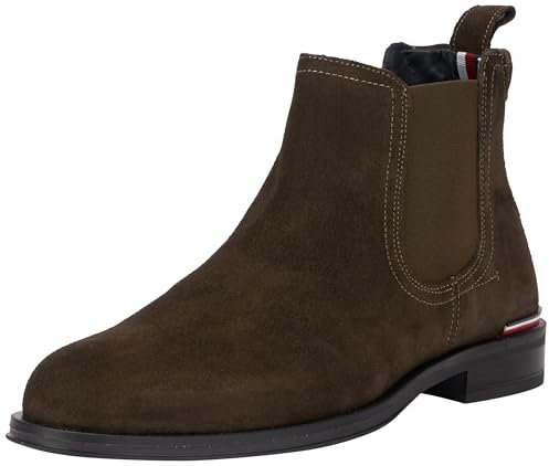 Tommy Hilfiger Core RWB Hilfiger Suede Chelsea (FM0FM04757, Botines Hombre, Verde (Black), 40 EU