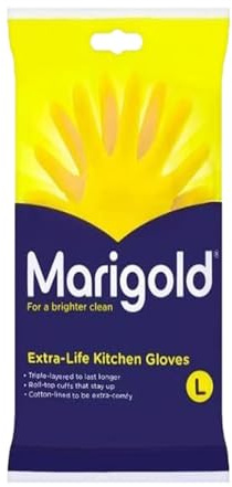 Welari Marigold 1 x 1pair Extra Life Kitchen Rubber Gloves Thank You Card Size L Large Cotton Lined Strong Triple Layered Multipurpose Cleaning (1pair) (1pack)