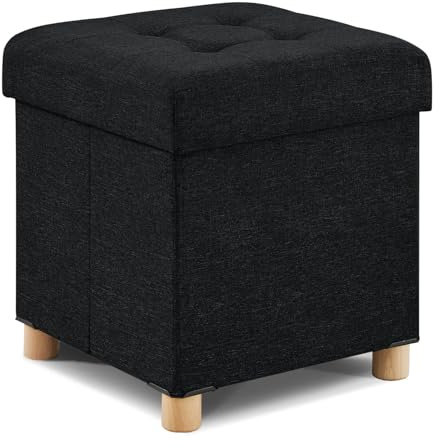BRIAN & DANY Sitzhocker mit Stauraum und Deckel, Hocker mit Stauraum mit Holzfüßen, 38 x 38 x 38 cm, Schwarz