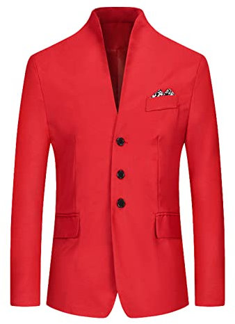 Giacca da uomo casual autunnale e invernale alla moda con colletto singolo slim fit orlo rotondo tasca giacca piccola vestito appiccicoso abiti da uomo, Rosso, XXL