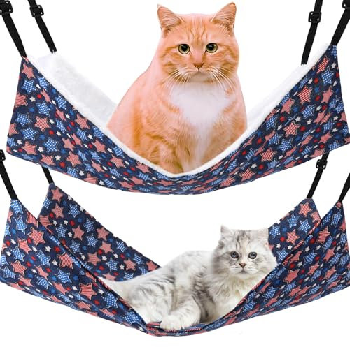 Admaison Cat Hammock for Cage Hanging Reversible 2Pack,Pet Hammock Bed Adjustable,Soft Sleeping Hammock for Cats,Ferret,Puppy,Rabbits,Small Animals (L, Stars)