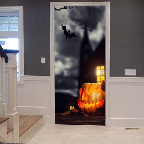 Türaufkleber Türtapete Türbilder Türposter Selbstklebend 3D Schloss-Fledermaus-Kürbis-Halloween 80 X 200 Cm Pvc Wasserdicht Abnehmbare Wandbilder Für Schlafzimmer Haus Bad Wc Büro Dekoration - 0