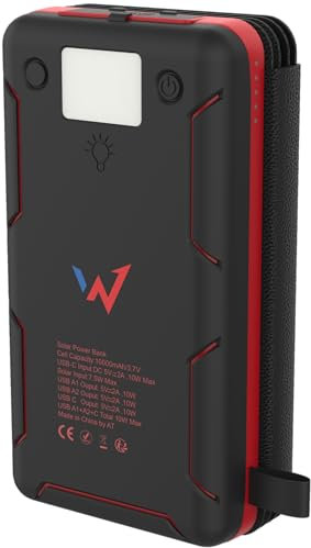 Wonder Full Power – Batterie Externe Solaire 10 000 mAh – 5 Panneaux Solaires, 2 Ports USB-A + 1 USB-C – Charge 3 Appareils – Idéale Camping, Randonnée, Extérieur – Câble Type-C Inclus