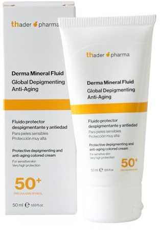 Thader Pharma Protection solaire minérale pour le visage 50+ Derma Mineral Fluid dépigmentant et anti-âge, 50 ml