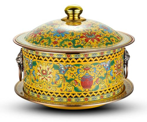 LOKORI Chinese Traditional Cloisonne Hot Pot,Commercial Household Cooking Pot,Old Beijing Copper Hot Pot Chafing Dishes for Dorm, Outdoor Travel, Party, Camp, Picnicking,A