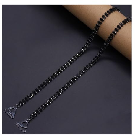 Bretelles De Soutien Gorge Chaîne de soutien-gorge en cristal brillant for femmes, 2 pièces, bijoux de mariage, strass, ceinture de soutien-gorge, accessoires de décoration corporelle for robe(Black,2