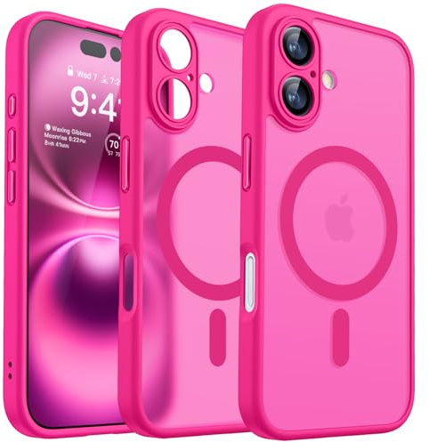 CANSHN für iPhone 16 Hülle mit Kameraschutz, Leuchtend Rosa