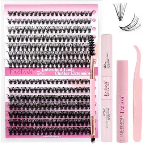 Fadlash Wimpernverlängerungsset, 0,07 D, gewellt, 8-16 mm, 30D + 40D, natürliche Einzelwimpern, Wimpernentferner, Mascara-Bürste, Cluster-Pinzette