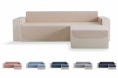 Todocama – Funda Cubre sofá, plazas, Protector de sofás Acolchado de Rombos, Transpirable, fácil de Limpiar, (Beig Arena, Chaise Derecho 200cm)