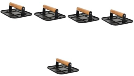 MAGICLULU 5 Piezas Plato para Hornear y Freír Tocino Herramienta Trituradora De Hamburguesas Marcador De Hamburguesa De Cocina Molde De Prensado De Carne De Hamburguesa Madera